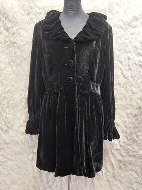 Y2K Mario Serrani Italy Black Velvet Ruffled Collar Jacket Size 12